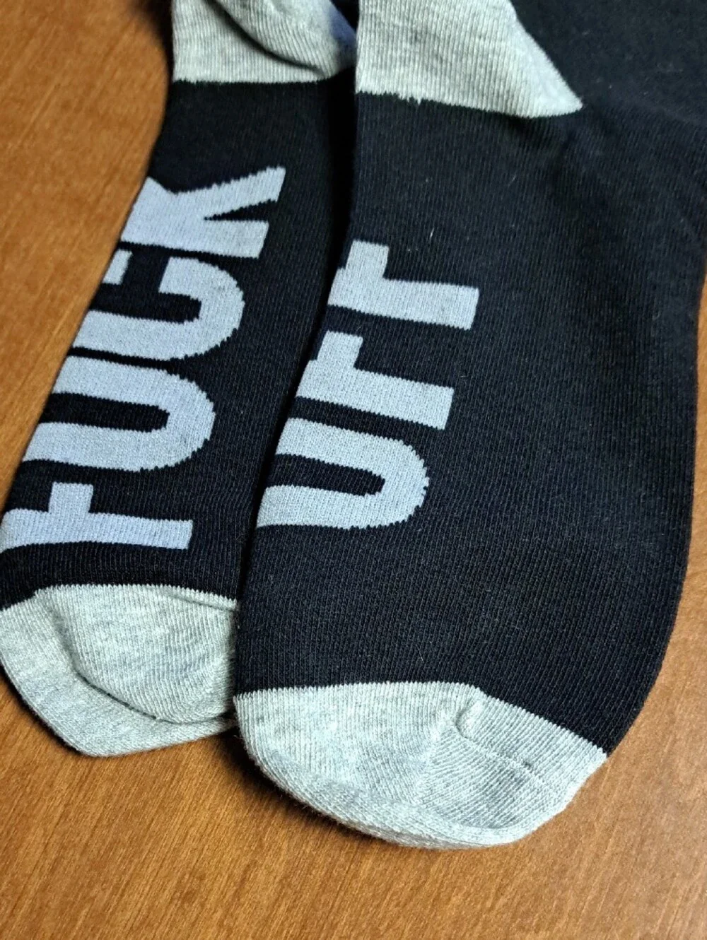 Black & Gray Athletic Crew Socks with Graphic Text